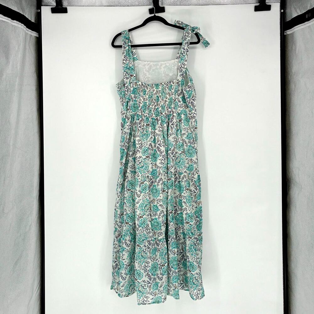 C&C California Cream and Aqua Floral Tie Shoulder Tiered Cotton Dress - Size XL - Picture 2 of 10